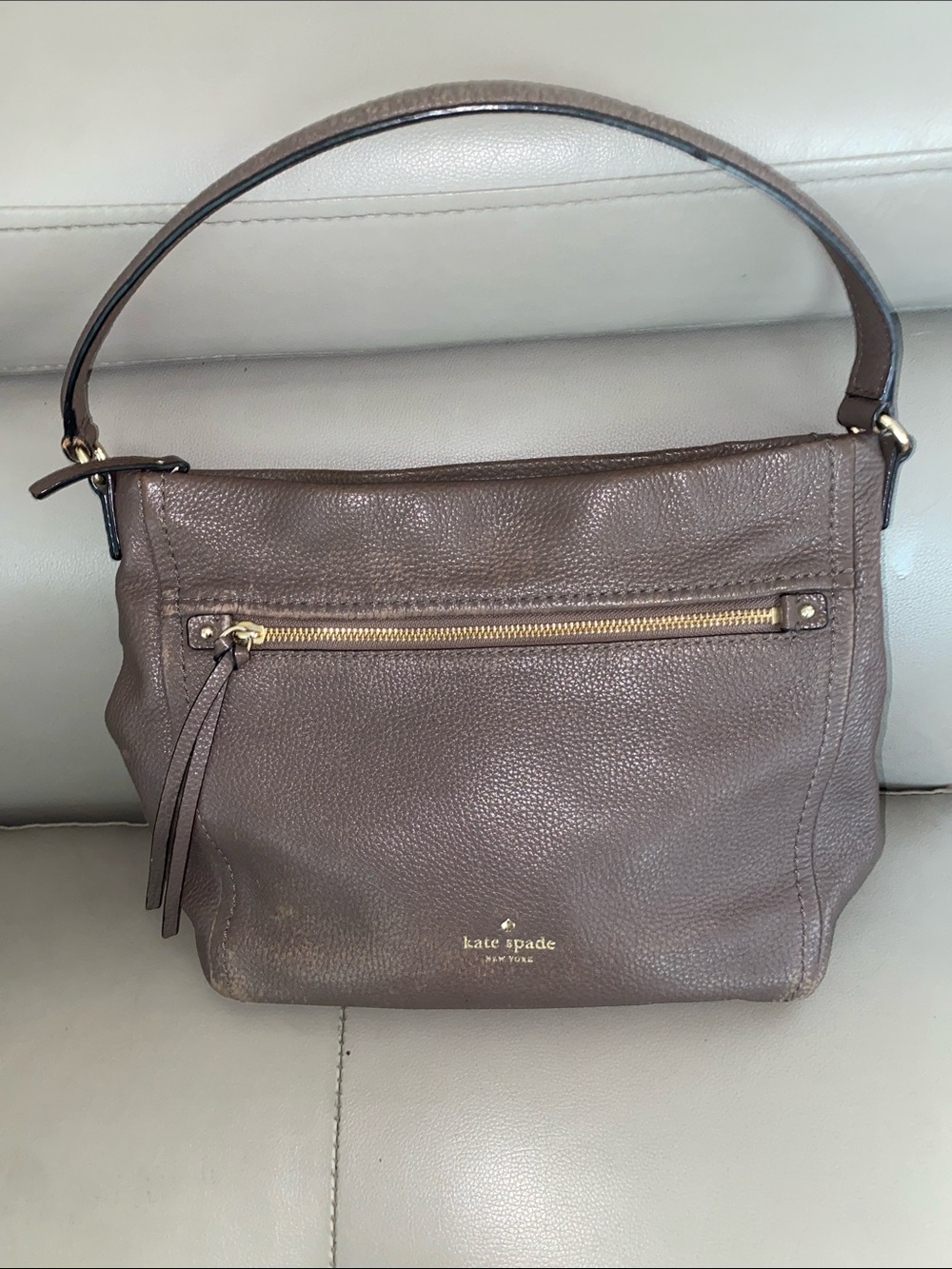 kate spade Brown Pebbled Leather Shoulder Bag with Front Zip